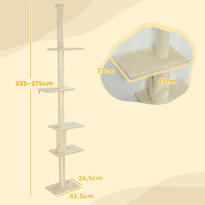 Pawhut Árbol Para Gatos De Suelo A Techo 225-275 Cm Con Plataformas Crema_2