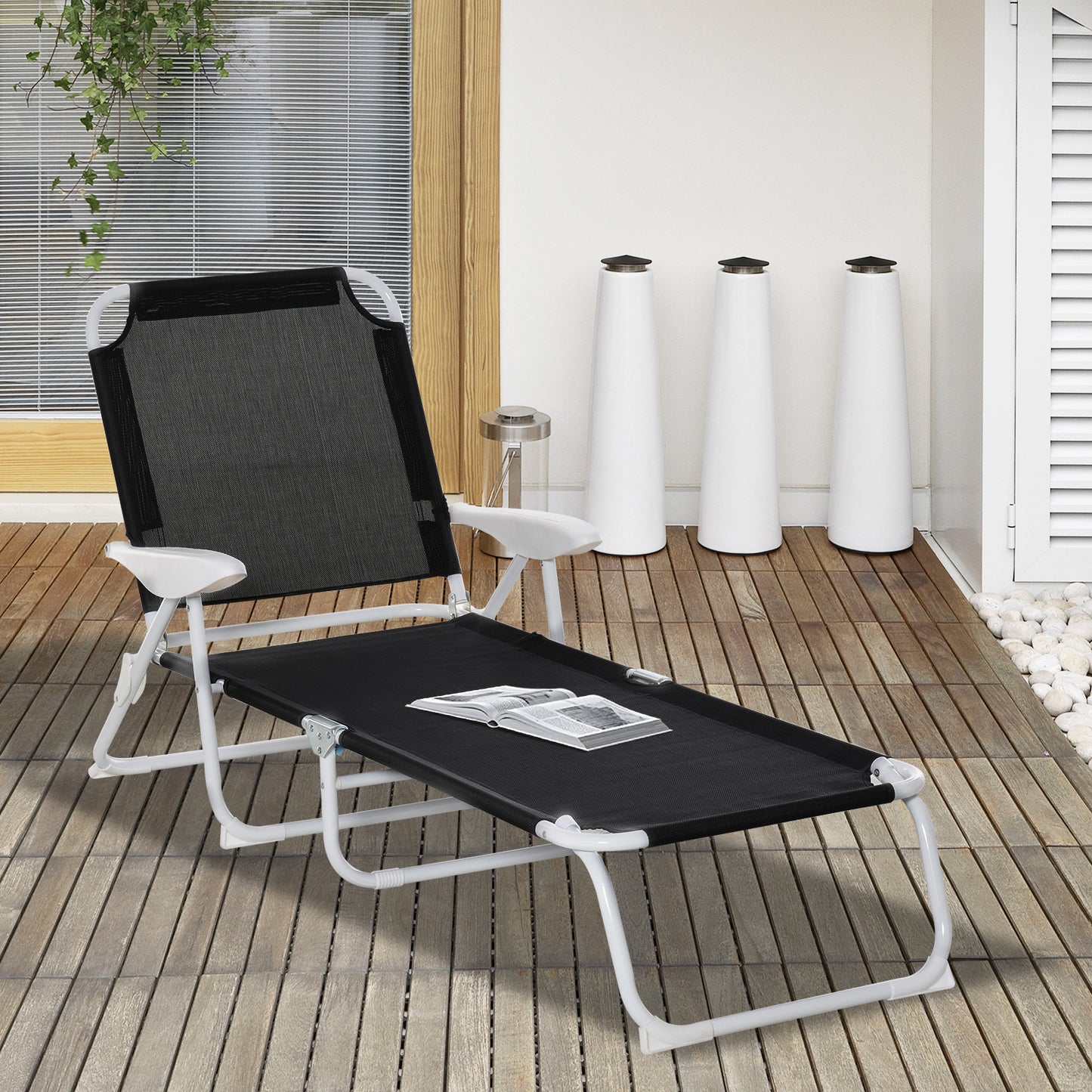 Outsunny Tumbona Reclinable Y Plegable De Jardín Respaldo Ajustable_1