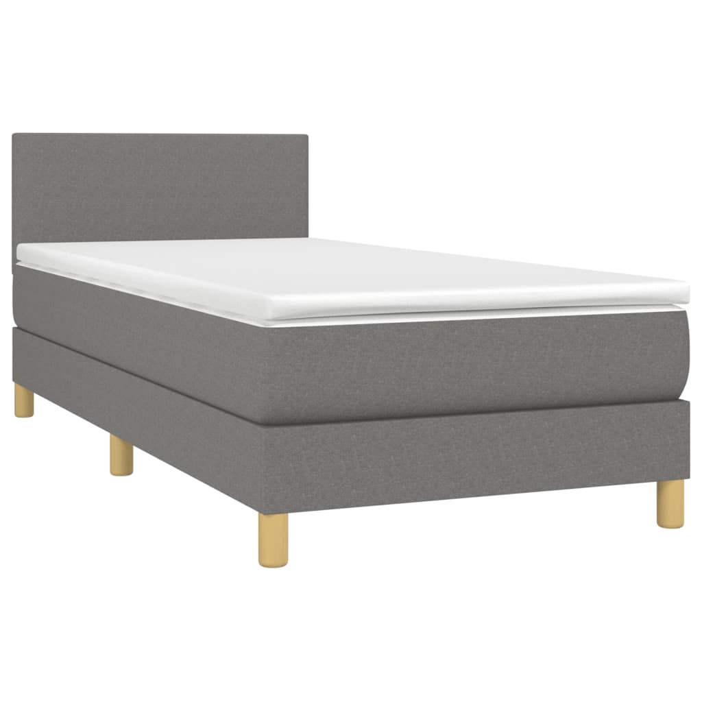 Cama Box Spring Colchón Y Luces Led Tela Gris Oscuro 100x200 Cm / Vetonek_4