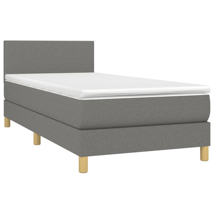 Cama Box Spring Colchón Y Luces Led Tela Gris Oscuro 100x200 Cm / Vetonek_4