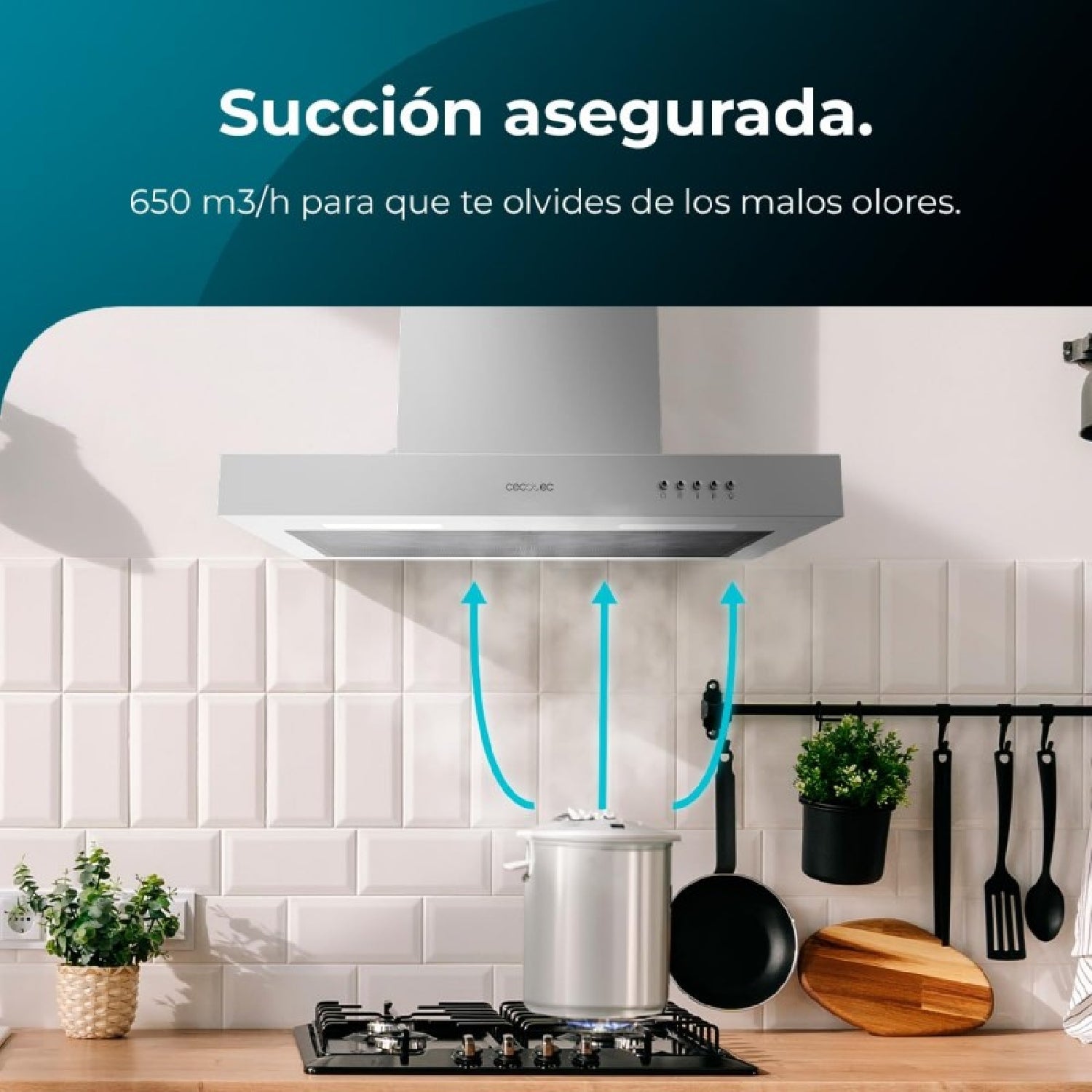 Campana Extractora 60 Cm Bolero Flux Tm 606500 Inox A. Motor 165w, Decorativa Con Acabado Inox, Succión 650m3/h, Control Mecánico, 3 Niveles De Pote_1