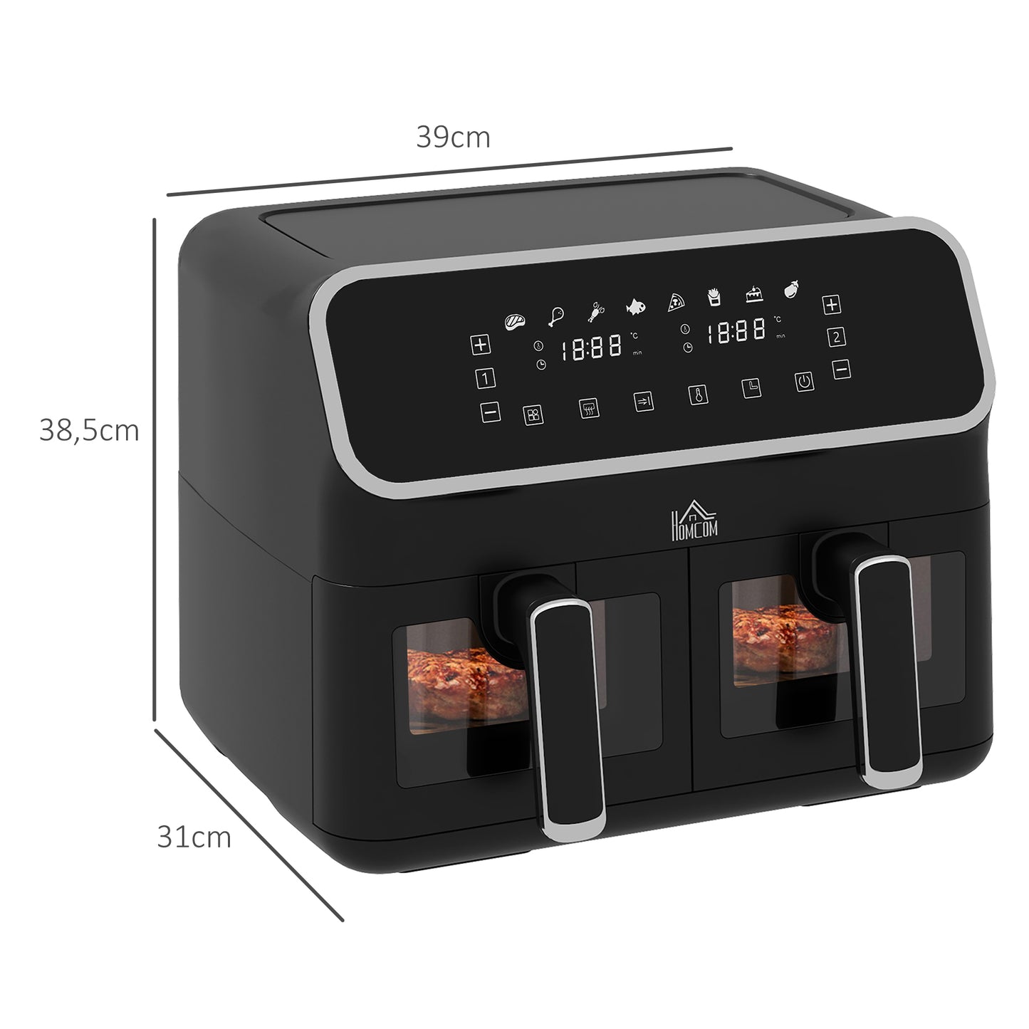 Homcom Freidora De Aire 8l 2700w Con 2 Cestas 8 Programas Pantalla Digital_2