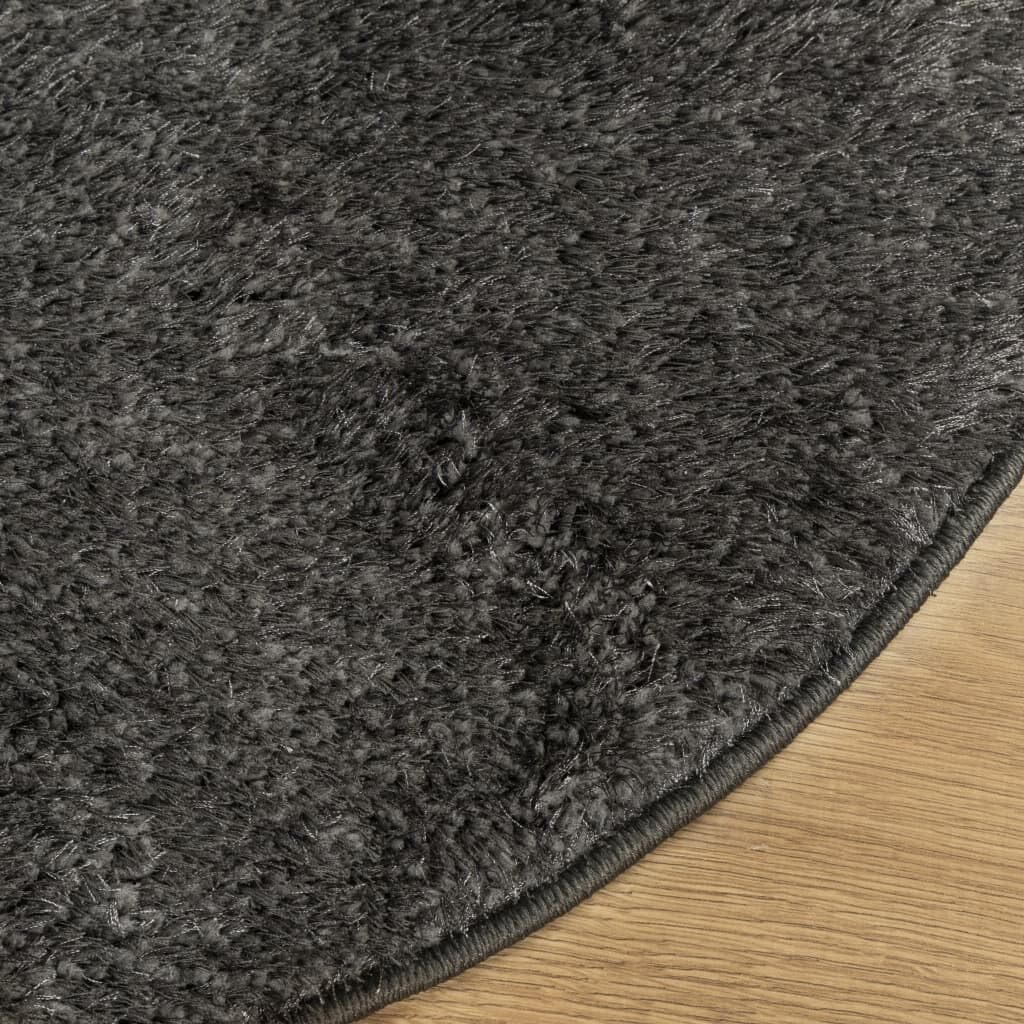 Vidaxl Alfombra Pelo Largo Aspecto Brillante Istan Antracita Ø 80 Cm_3