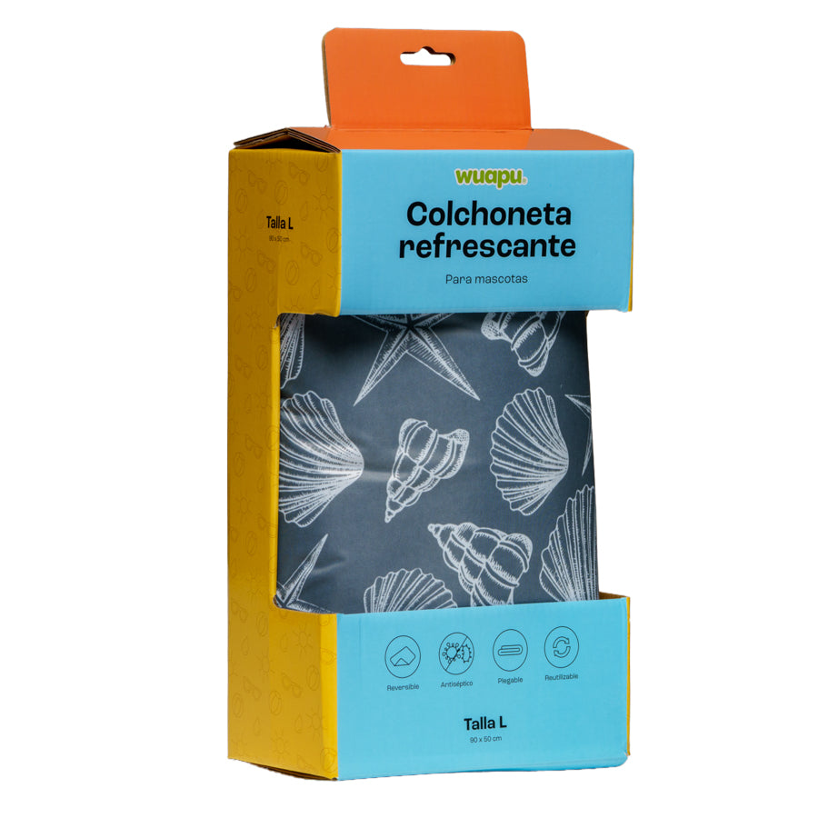 Colchoneta De Gel Refrescante Para Perro Talla L De 90x50cm Con Estampado Veraniego Indico Wuapu_0