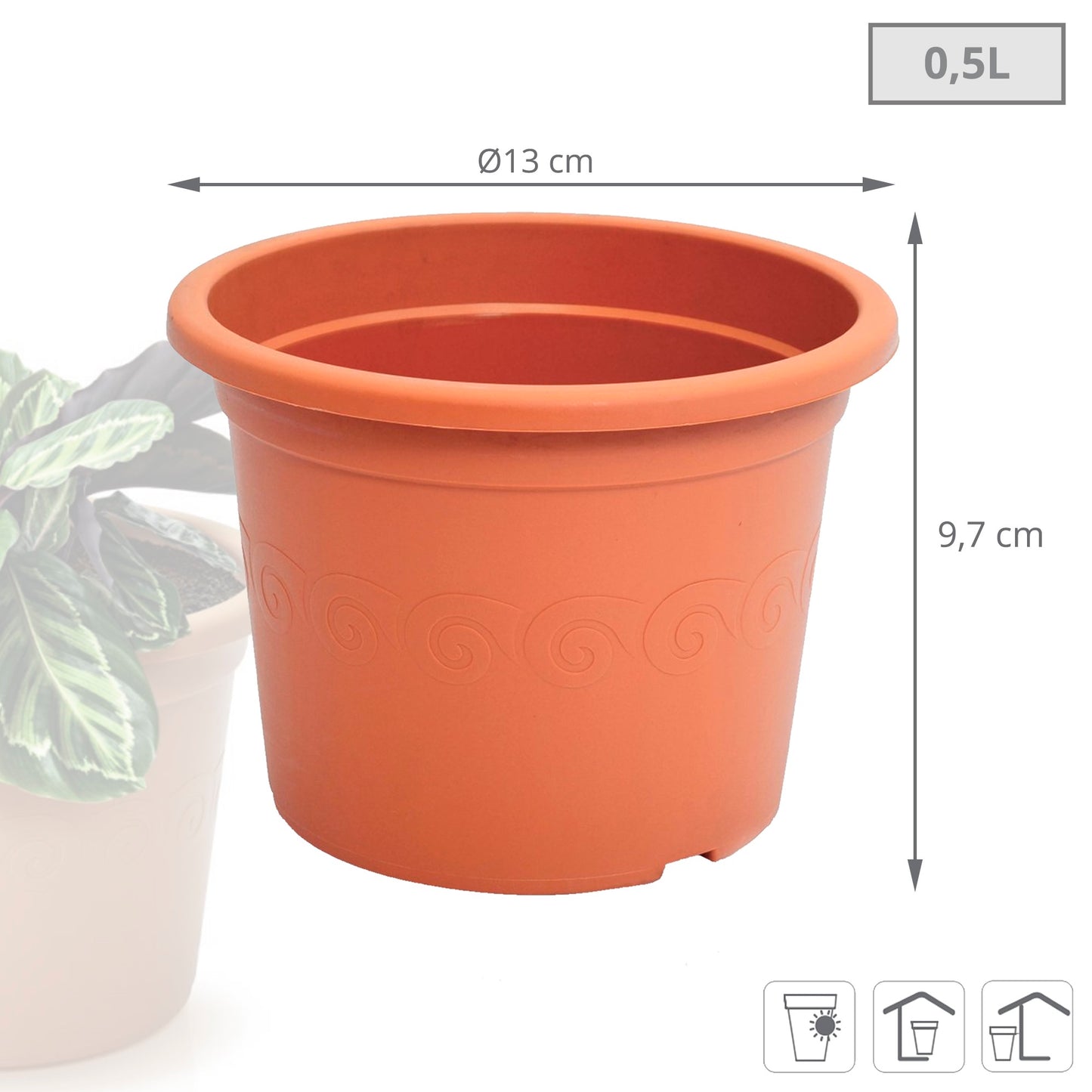 Maceta Plastica 0,5l., Dimensiones (mm) 130x130x97, Color Terracota_2