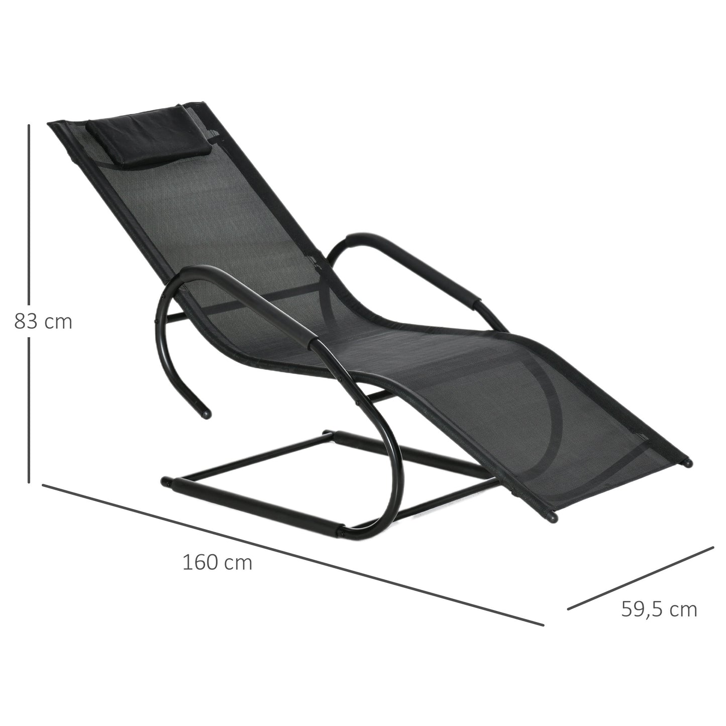Outsunny Tumbona De Jardín Con Reposacabezas Y Reposapiés 160x59,5x83 Cm Negro_2