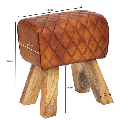 Taburete Cuero Real Y Madera Maciza 40x48x27 Cm_3