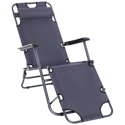 Outsunny Tumbona Reclinable Y Plegable Con Respaldo Ajustable 135x60x89 Cm Gris_0