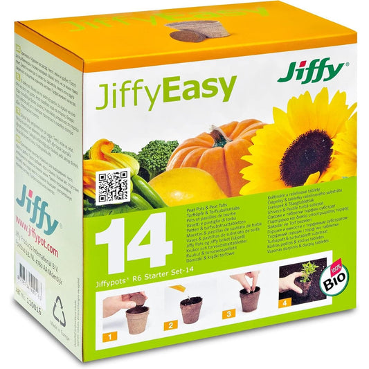 Tabuleiro de sementes de turfa + pellets de turfa prensada Jiffy 14 unidades
