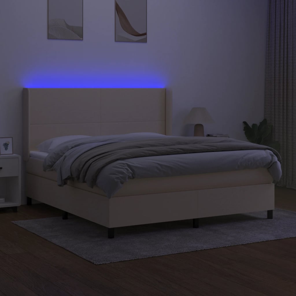 Cama Box Spring Colchón Y Luces Led Tela Crema 180x200 Cm / Vetonek_2