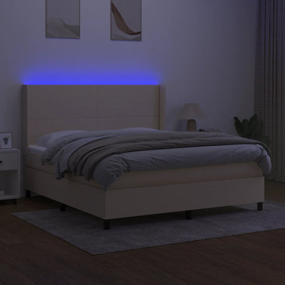 Cama Box Spring Colchón Y Luces Led Tela Crema 180x200 Cm / Vetonek_2