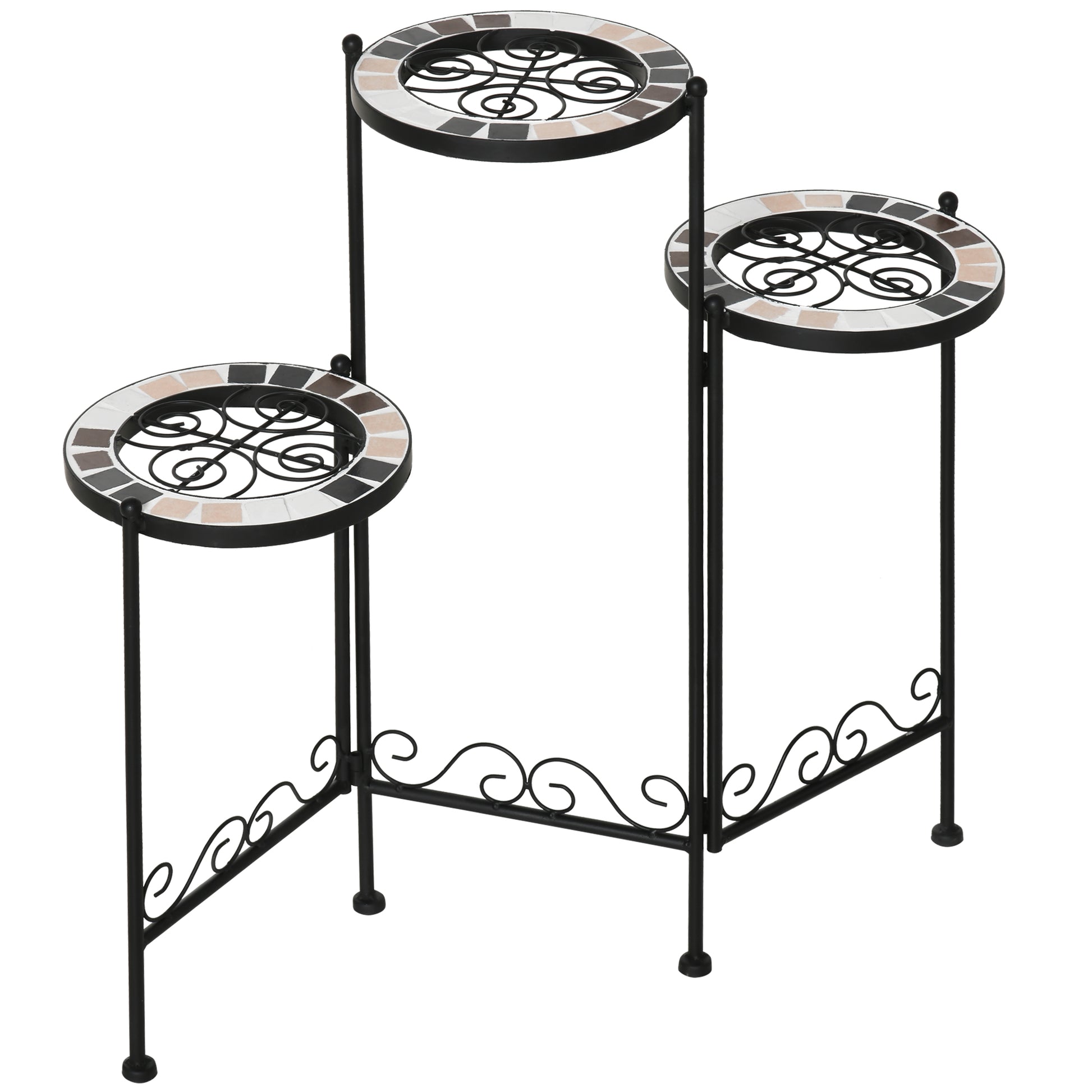 Outsunny Soporte Metal Para Plantas Mecetas Plegable Con 3 Estantes 60x22x65 Cm_0
