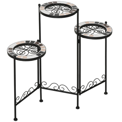Outsunny Soporte Metal Para Plantas Mecetas Plegable Con 3 Estantes 60x22x65 Cm_0