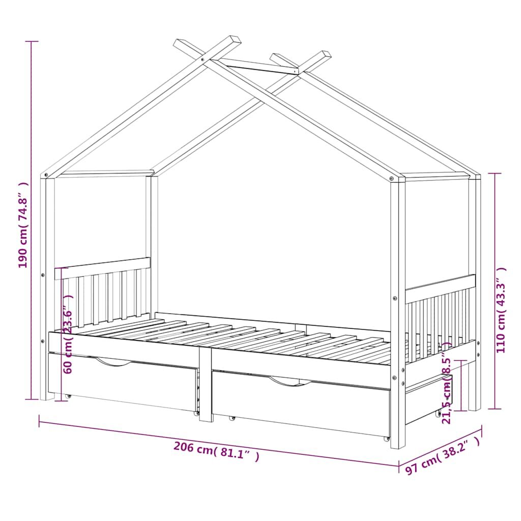 Vidaxl Estructura Cama Niños Y Cajones Madera Maciza Blanca 90x200 Cm_2