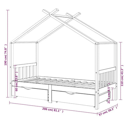 Vidaxl Estructura Cama Niños Y Cajones Madera Maciza Blanca 90x200 Cm_2