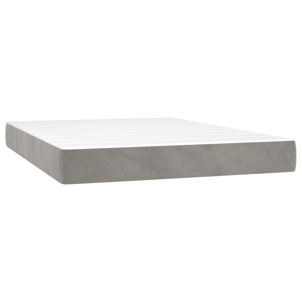 Cama Box Spring Colchón Y Led Terciopelo Gris Claro 140x190 Cm / Vetonek_2