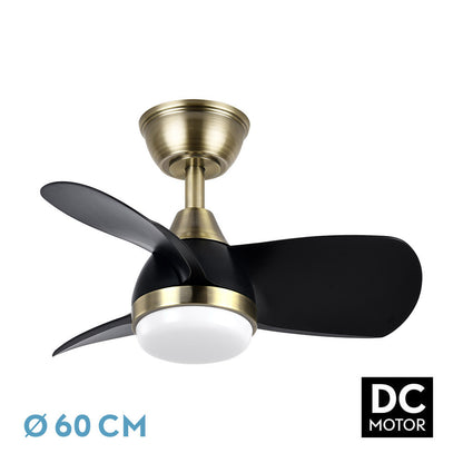Ventilador Dc 24w Pirdo Cuero/negro 3 Aspas 60d 2400lm 6 Velocidades 3000-4500-6000k C/remoto, Memoria Y Temporizador_0
