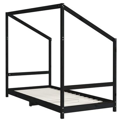 Estructura De Cama Para Niños Madera Pino Negro 2x(90x200) Cm / Vetonek_5