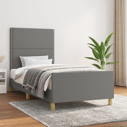 Estructura De Cama Con Cabecero De Tela Gris Oscuro 90x190 Cm / Vetonek_1