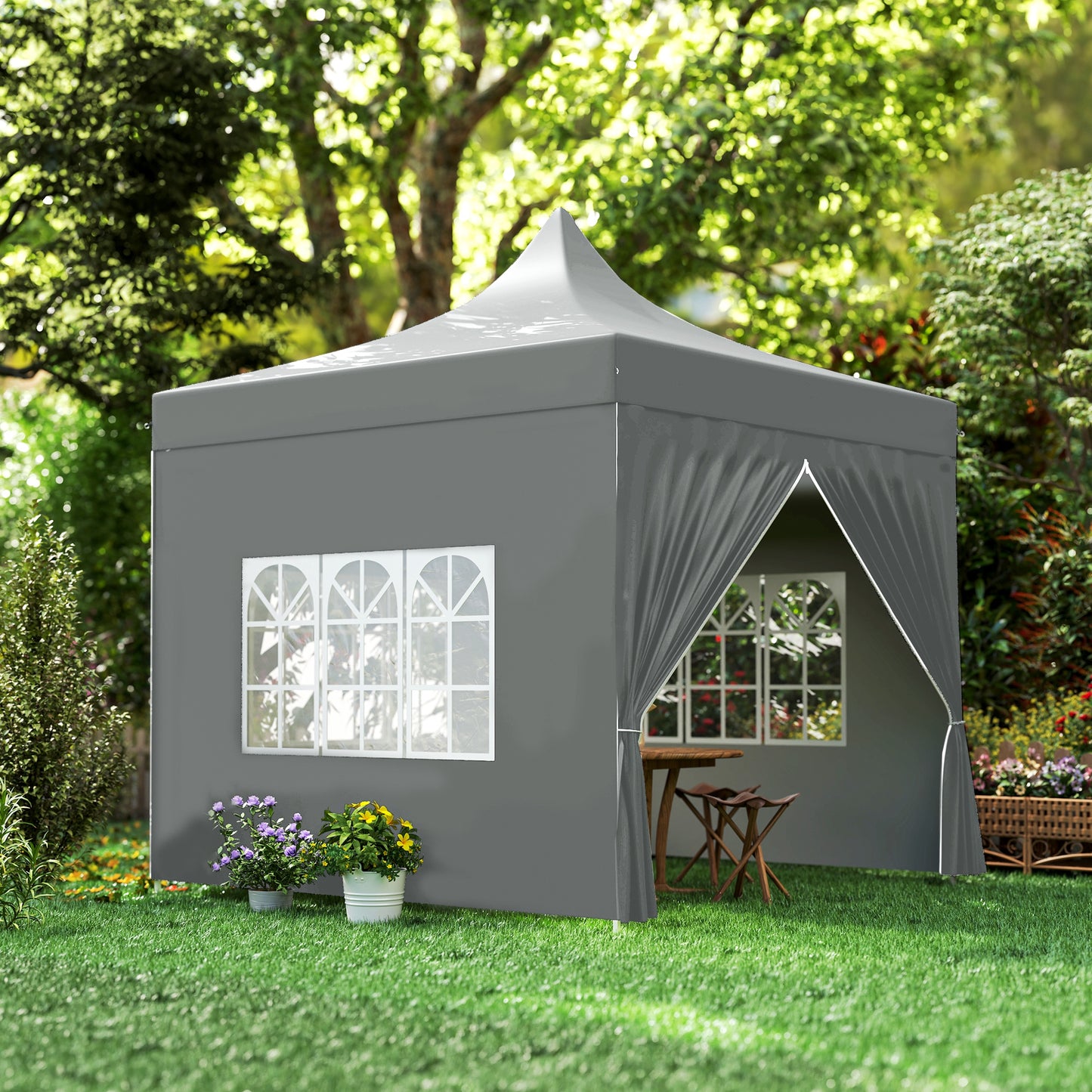 Outsunny Carpa Plegable Pop-up 3x3 M Con 4 Paredes Laterales Anti-uv Gris_3