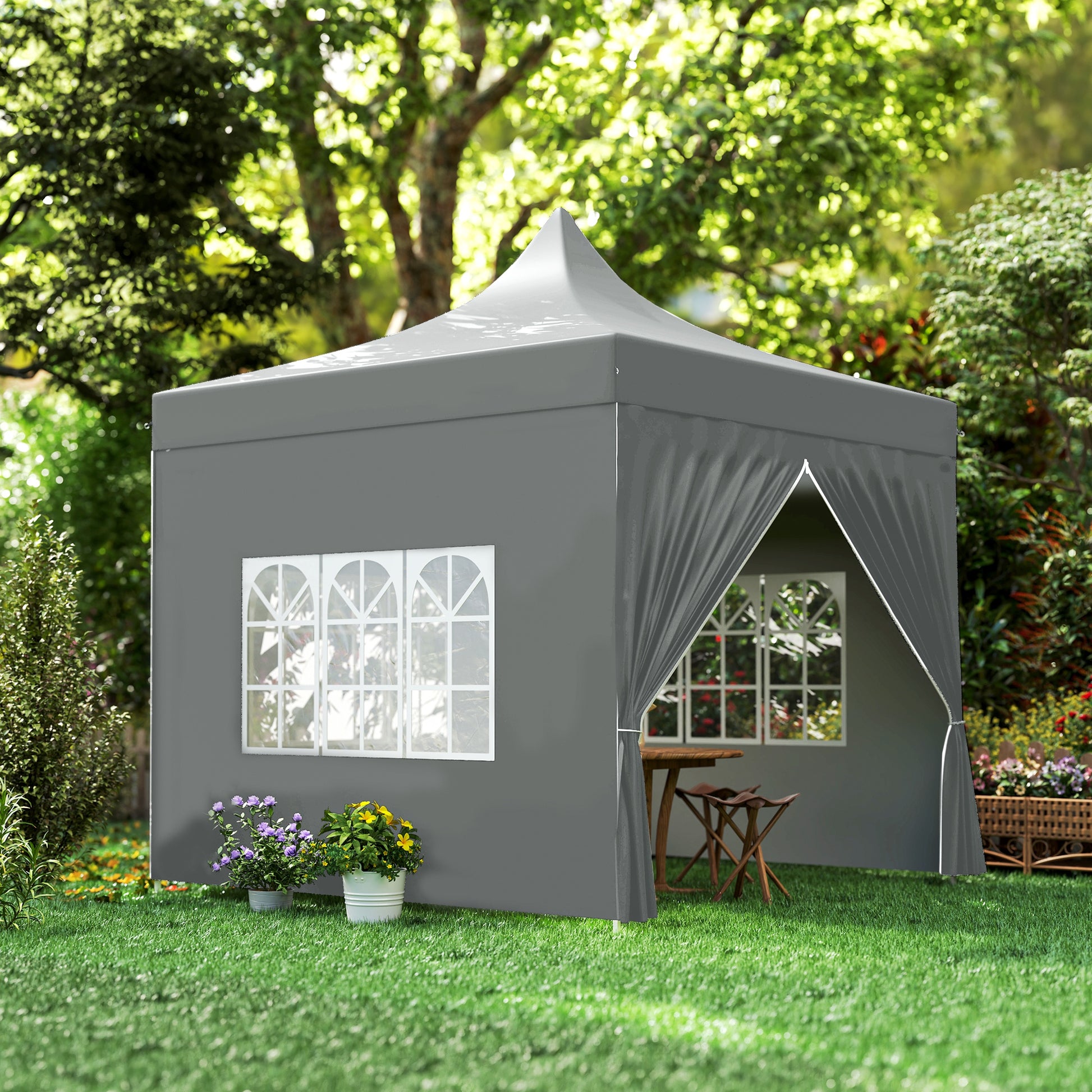 Outsunny Carpa Plegable Pop-up 3x3 M Con 4 Paredes Laterales Anti-uv Gris_3