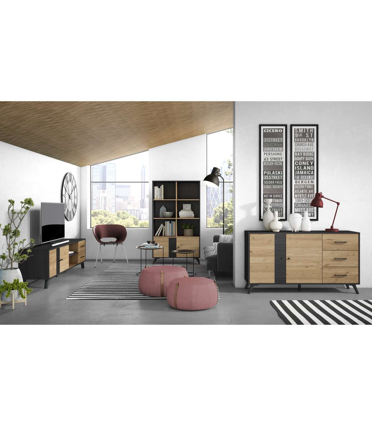 Mueble Para Televisión Modelo Berta 2 Puertas 2 Cajones Acabado Natural/bocamina, 180.5cm_1
