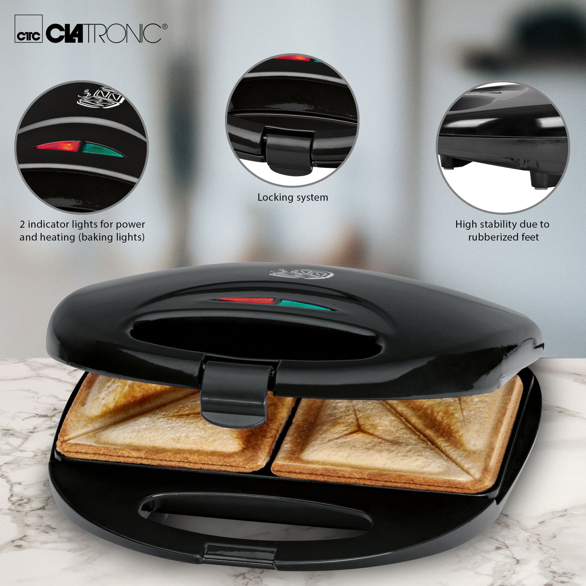Sandwichera, 2 Sandwiches, Placas Antiadherentes, Regulador Temperatura, Tostado Perfecto Clatronic St 3477 700w_1