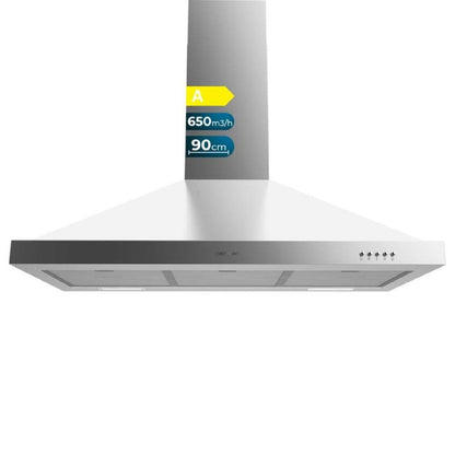 Campana Extractora 90 Cm Piramidal Bolero Flux Pm 906500 Inox A. Motor 165w, Acabado Negro, Succión 650m3/h, Control Mecánico, 3 Niveles De Potencia_0