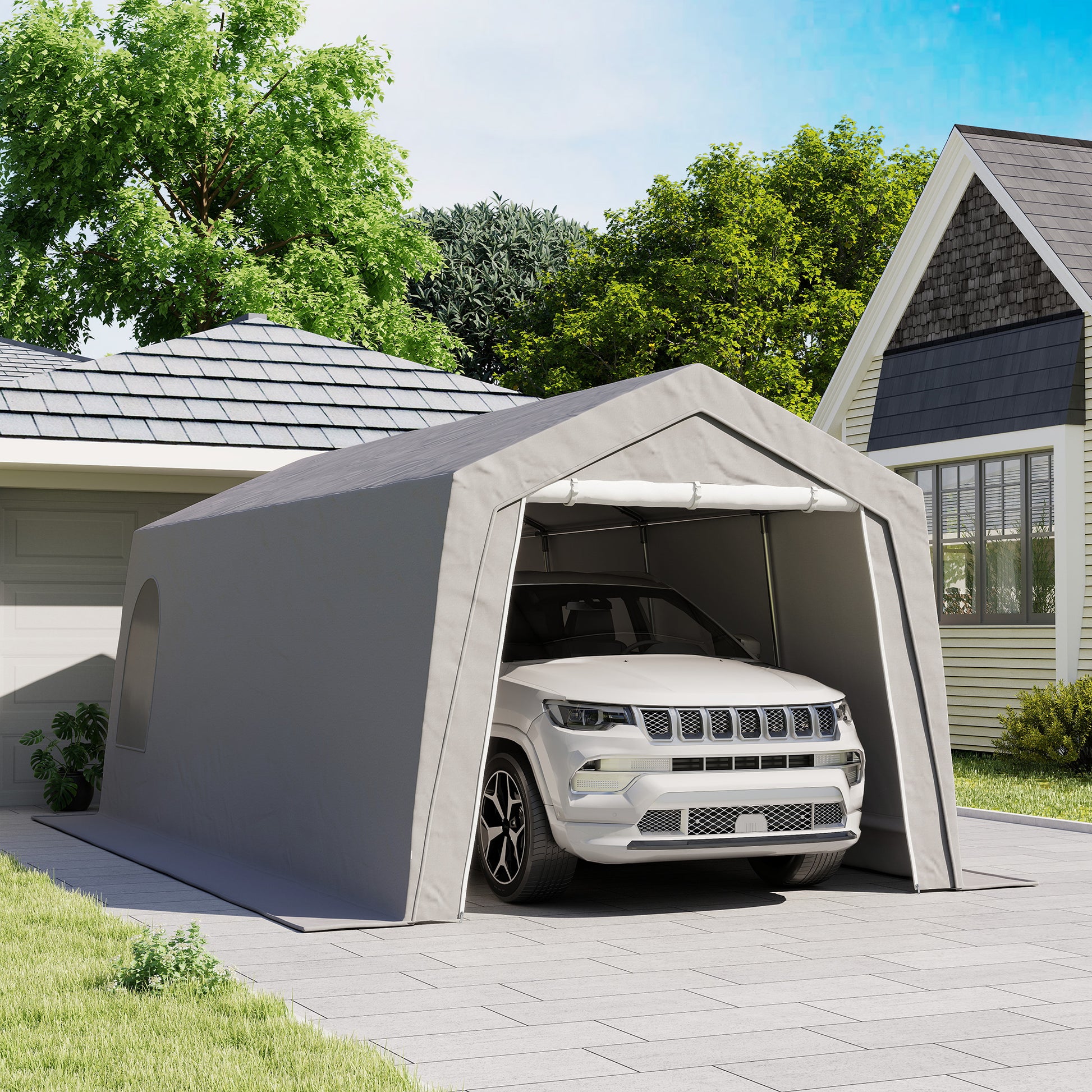 Outsunny Cobertizo Jardín Exterior 300x597x257 Cm Impermeable Gris_1
