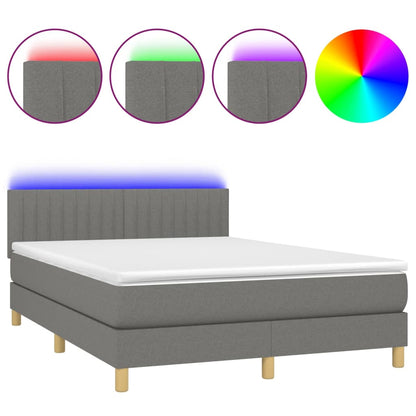 Cama Box Spring Colchón Y Luces Led Tela Gris Oscuro 140x200 Cm / Vetonek_0