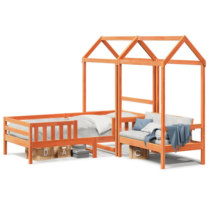 Set De Cama Y Banco Con Techo Madera De Pino Marrón 80x200 Cm_0