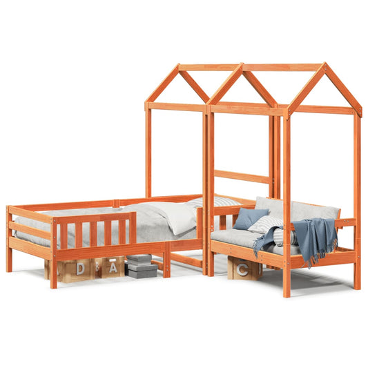 Set De Cama Y Banco Con Techo Madera De Pino Marrón 80x200 Cm_0