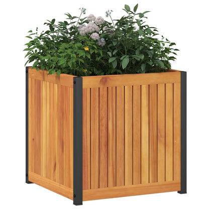 Jardinera De Madera Maciza De Acacia Y Acero 45x45x44 Cm_2