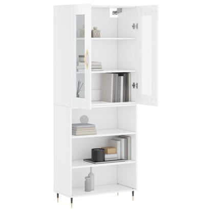 Aparador Alto Madera Contrachapada Blanco Brillo 69,5x34x180 Cm_2