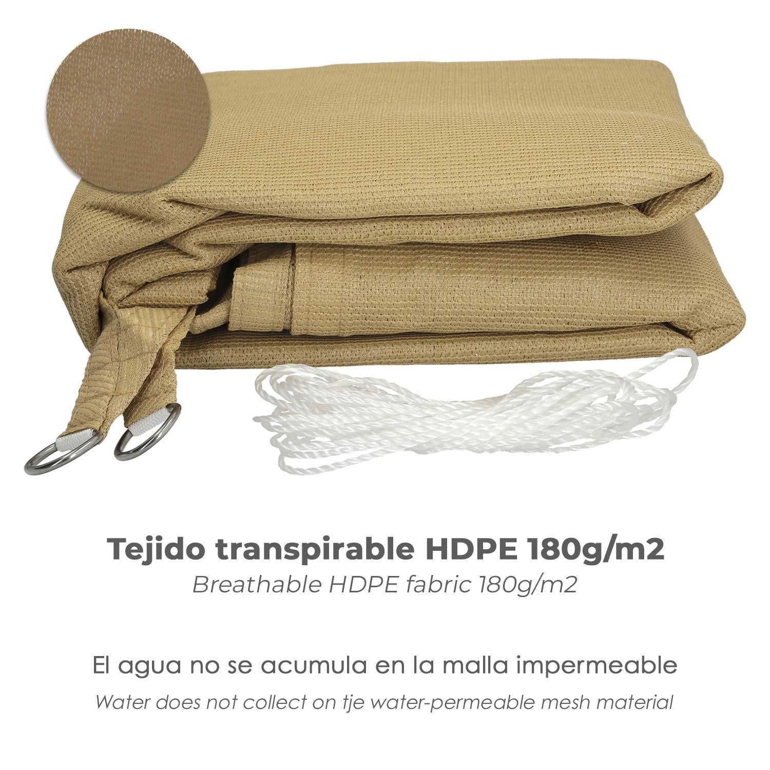 Toldo Vela Sombra Jardin Cuadrada 3,6x3,6 Metros Beige_3