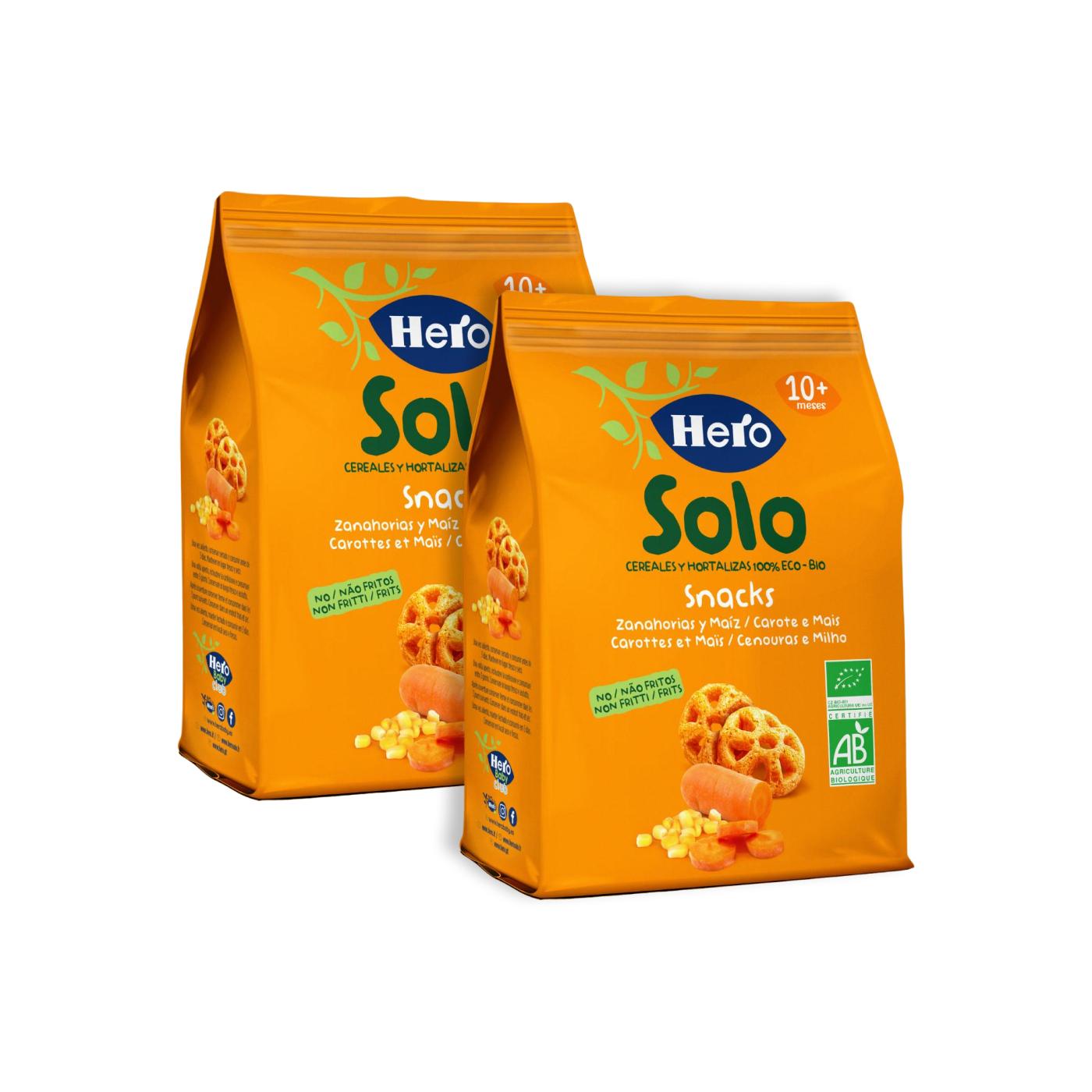 Pack promocional 2x Snacks biológicos de cenoura e milho 40 g - Hero Solo