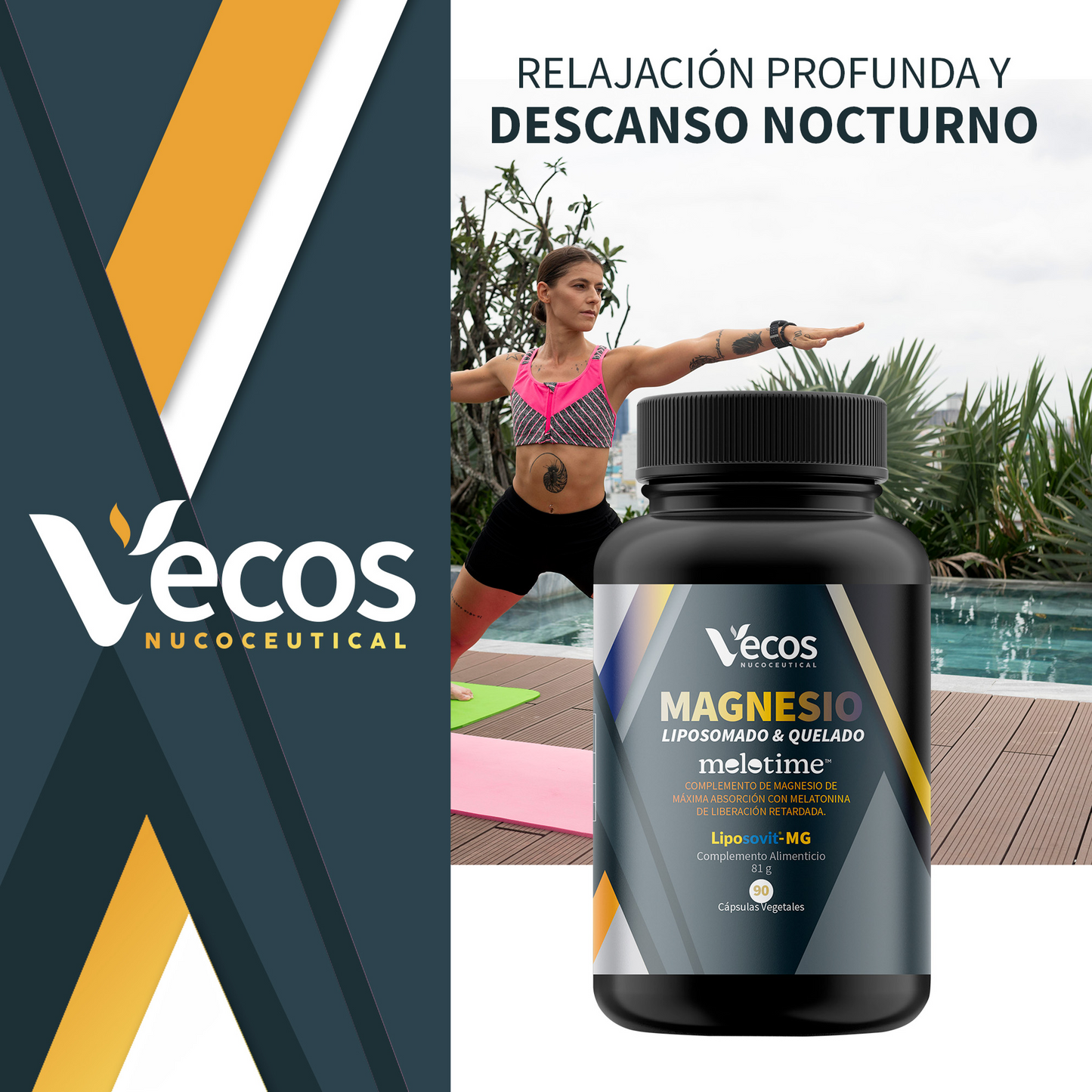 Magnesio Liposomado + Bisglicinato Vecos 90 Cápsulas | Sueño Potente Y Duradero | Melatonina De Liberación Prolongada_1