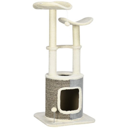Pawhut Árbol Rascador Para Gatos 110 Cm Con Caseta Plataformas Postes De Sisal_0