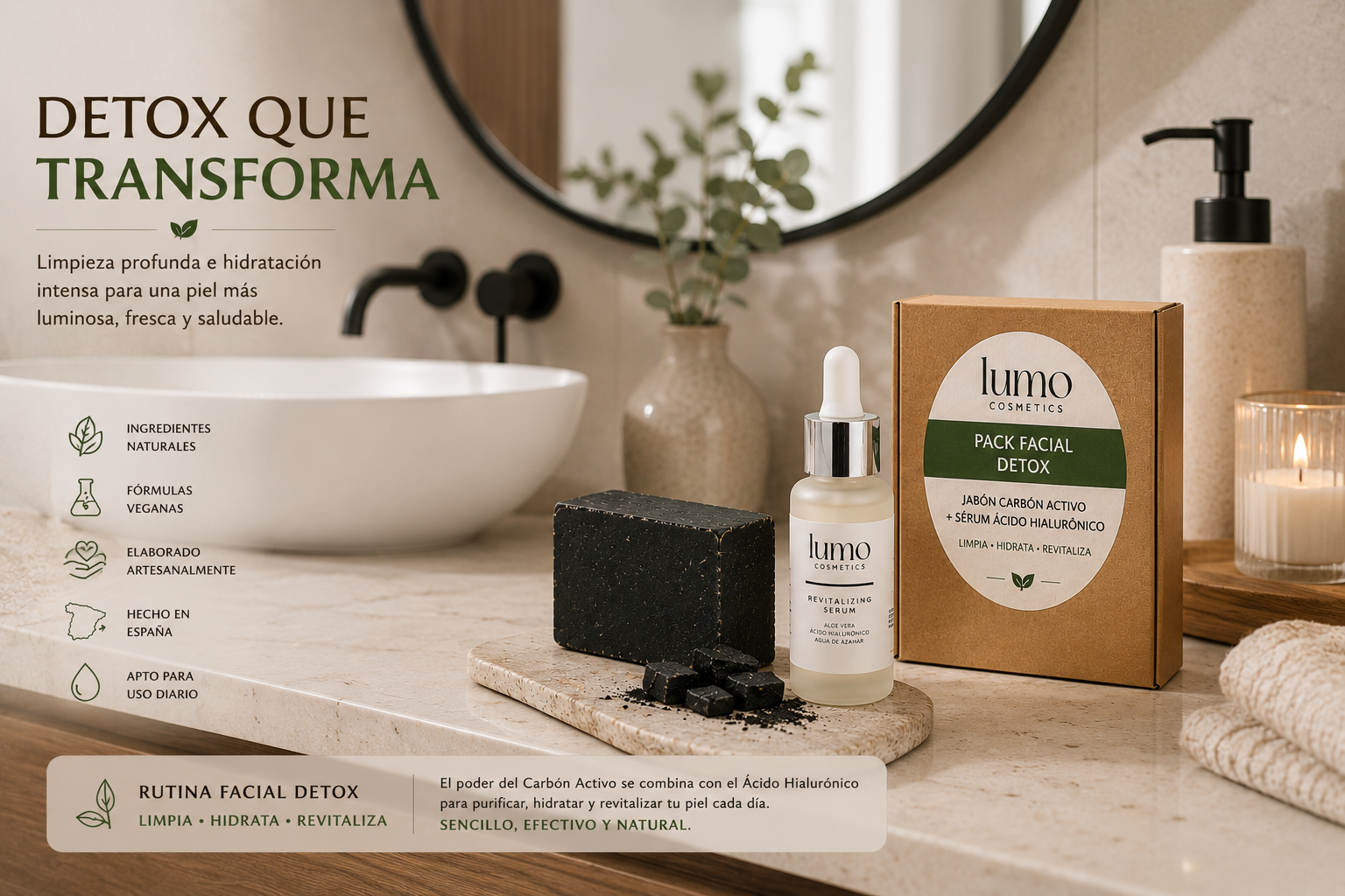 Pack Facial Detox | Jabón de Carbón Activo + Sérum Ácido Hialurónico | Limpieza e Hidratación_4