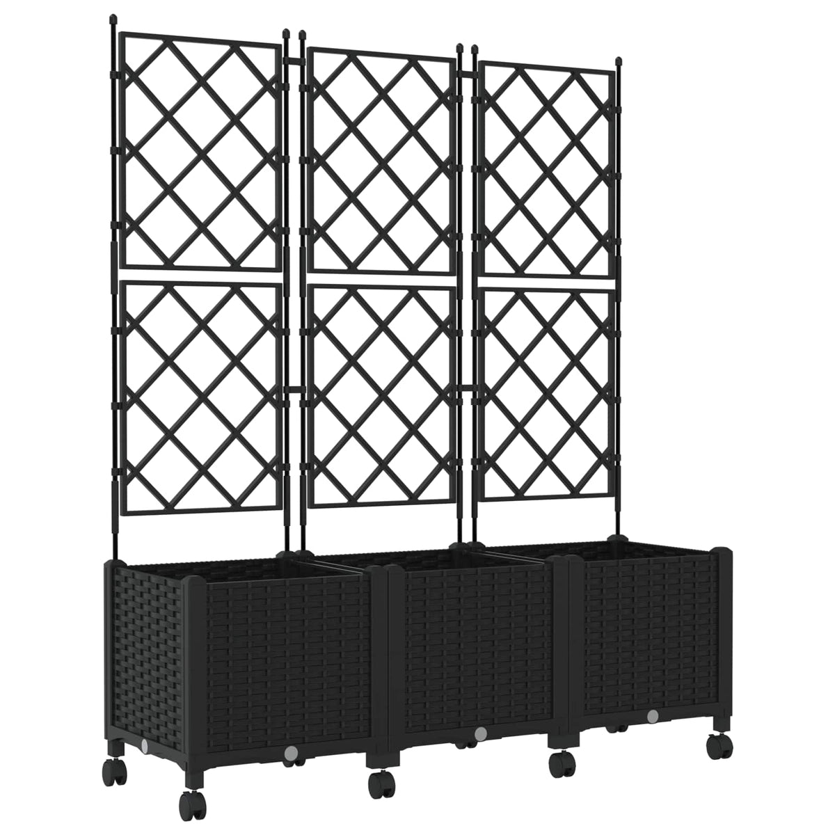 Jardinera Con Enrejado Y Ruedas 3 Uds. Negro 120 X 40 X 149 Cm_0