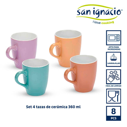 Set 4 Tazas 360ml Surt 4 Col Pastel Colección Vessia_1
