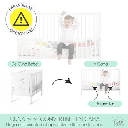 Cuna Colecho De Bebé Indi Estilo Nórdico Infantil 120x60 Cm, Con Kit Colecho, Bajera Y Encimera 100% Algodón_3
