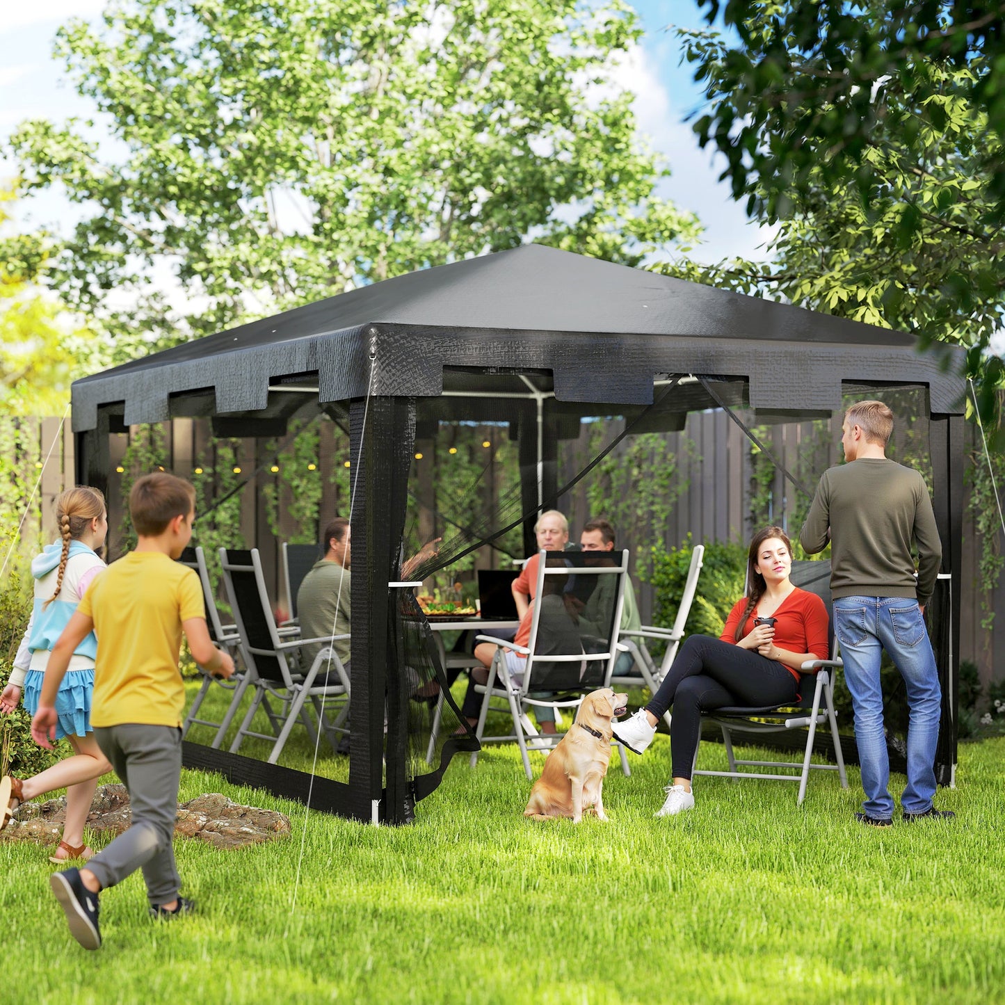 Outsunny Carpa De Jardín 4x3 M Con 4 Mosquiteras Laterales Gris Oscuro_3