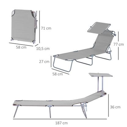 Outsunny Set De 2 Tumbonas De Jardín Plegables Con Toldo 187x58x36cm Gris Claro_2