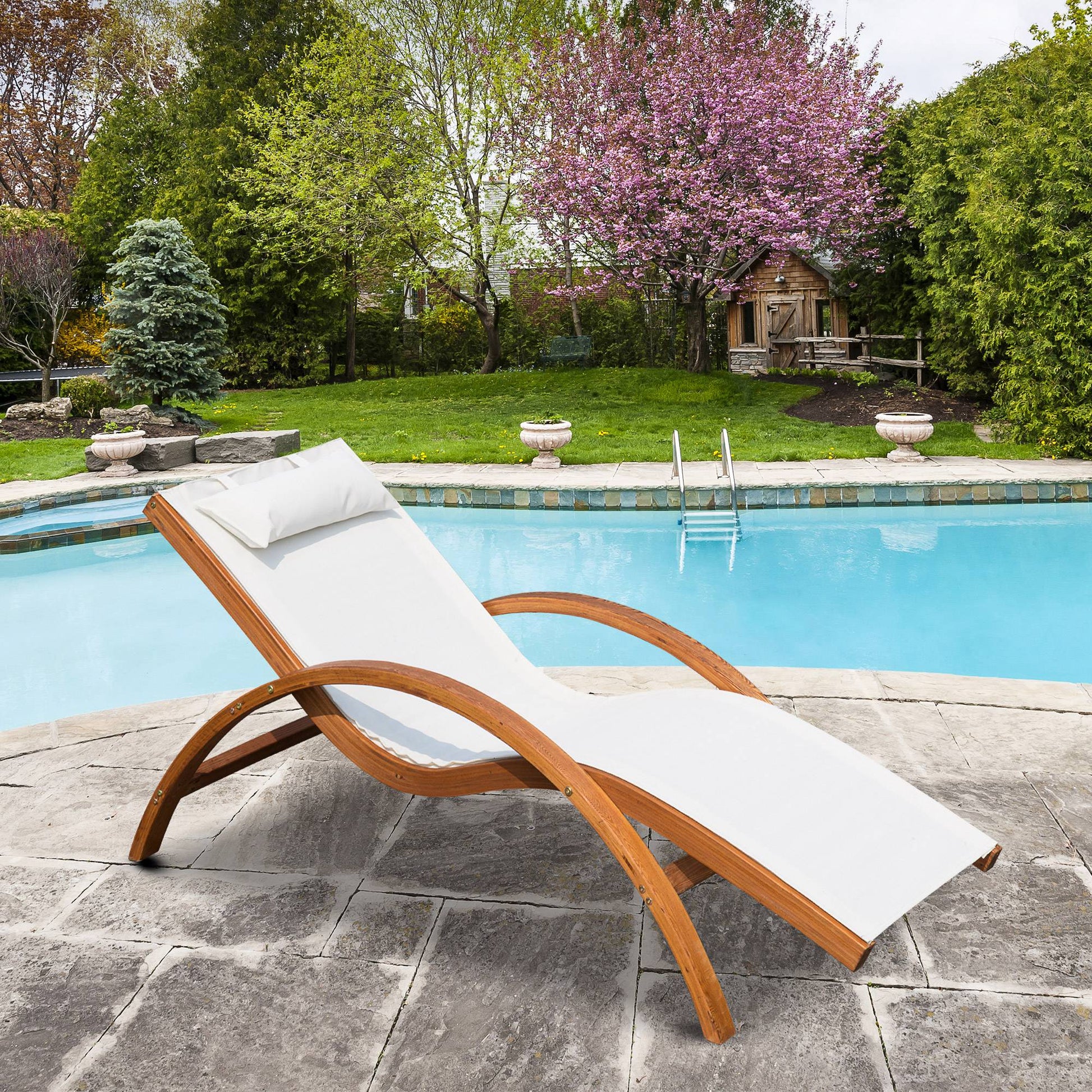 Outsunny Tumbona Tipo Hamaca Jardín Terraza Piscina O Patio 165x72x70cm Blanco_1