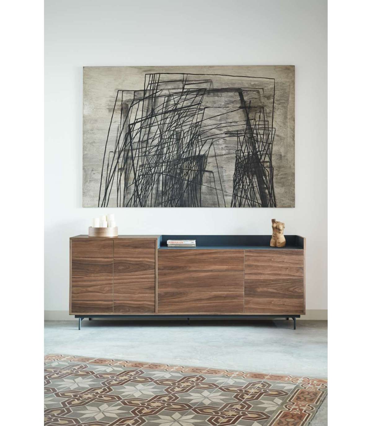 Mueble Aparador Para Comedor Modelo Valley 3 Puertas 3 Cajones Acabado Nogal/azul Oscuro,_5