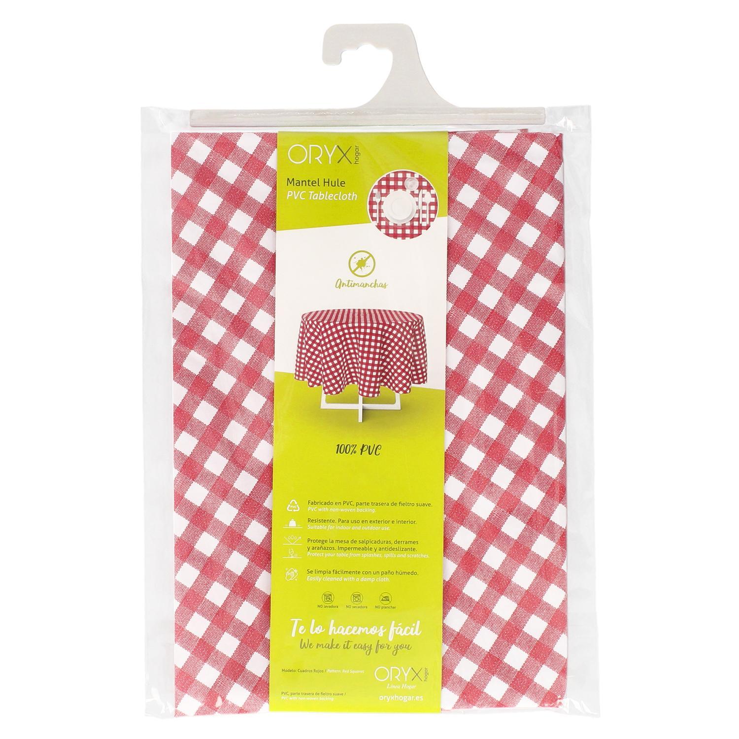 Mantel Hule Redondo Cuadros Rojos Impermeable Antimanchas Pvc Ø140 Cm. Uso Interior Y Exterior_3
