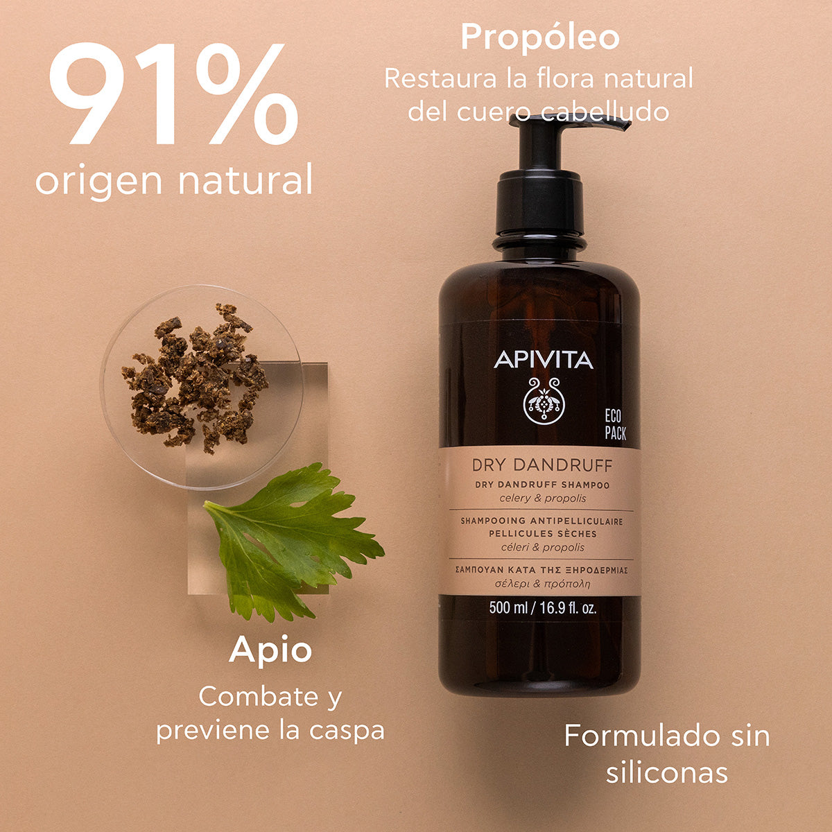 Ecopack Champô Anticaspa com Aipo e Própolis, APIVITA, 500 ml