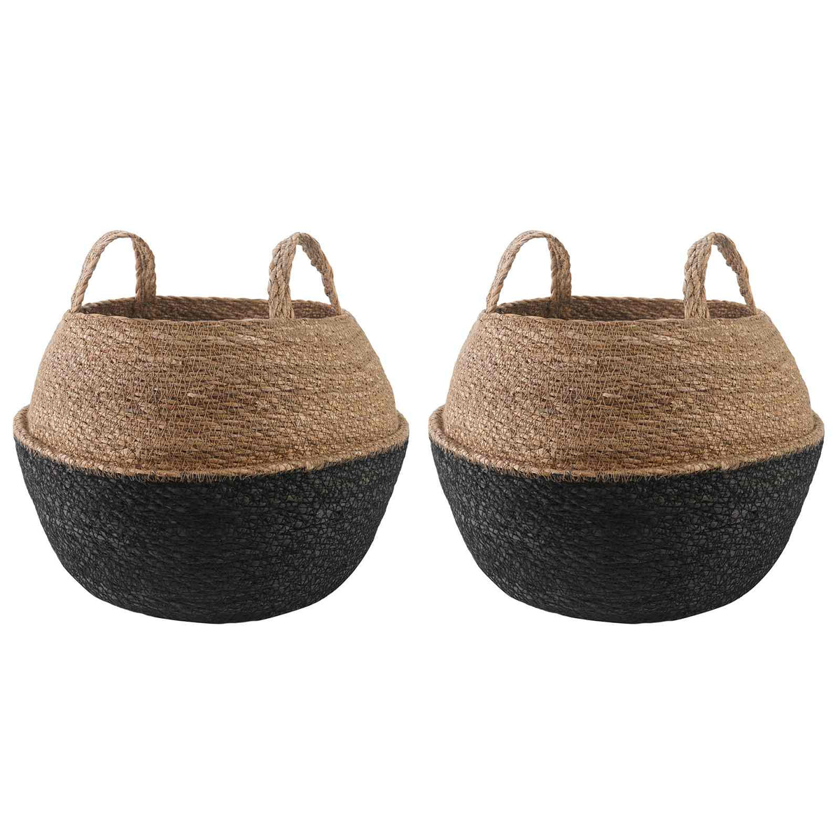 Maceta Con Asas 2 Uds. Negro Ø 45 X 36 Cm 100% Hierba Marina_0