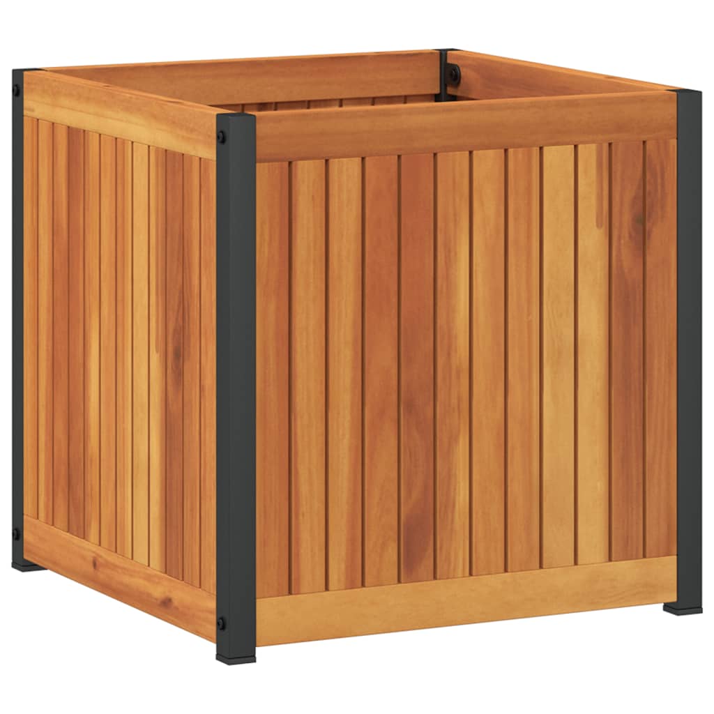 Jardinera De Madera Maciza De Acacia Y Acero 45x45x44 Cm_5
